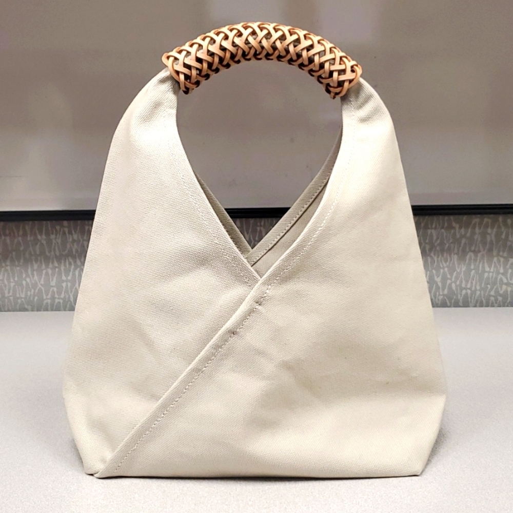 Elegant Cream Mini Bag with Woven Handle